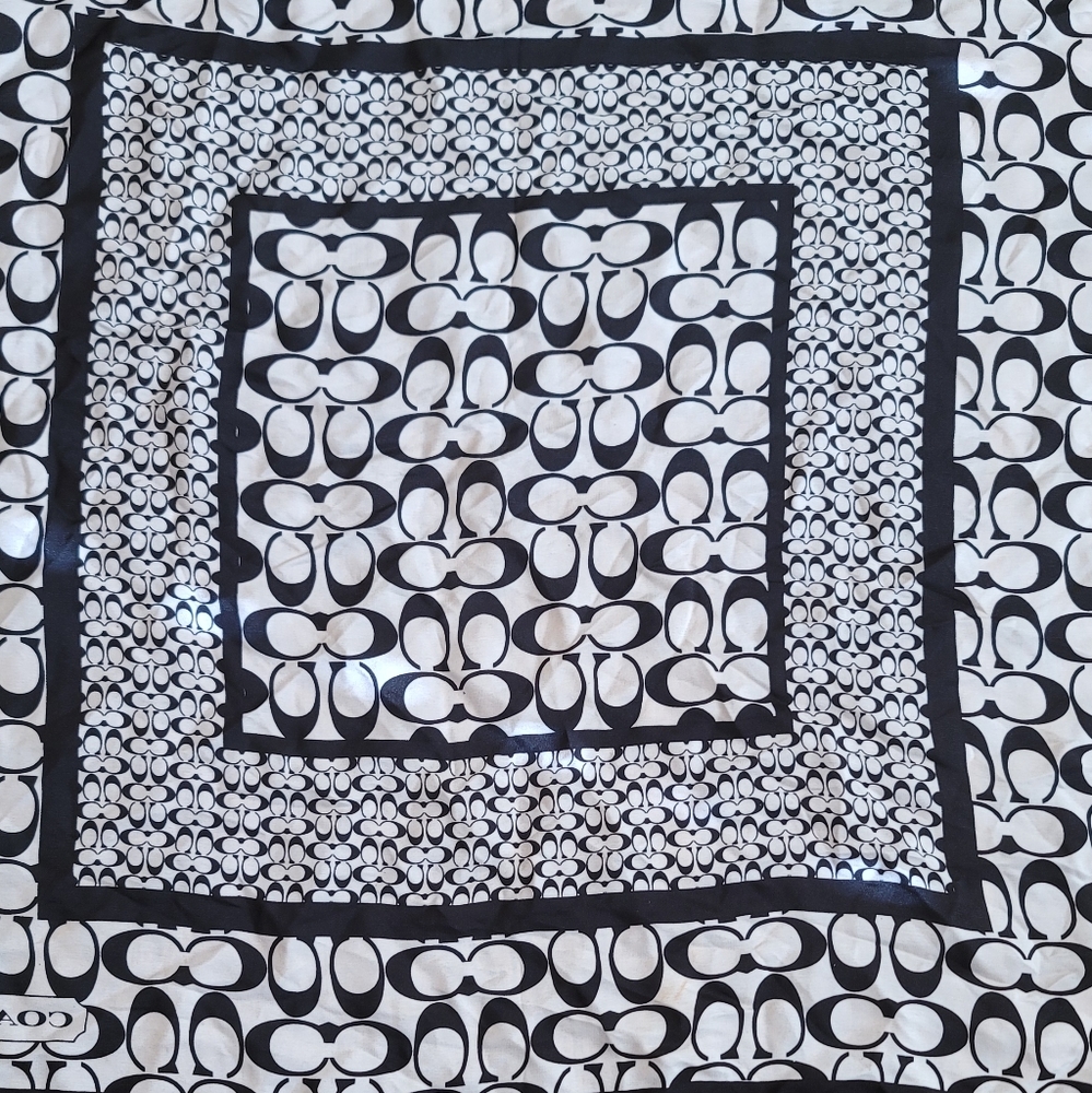 Coach CC Signature Black White Hair Neck Silk Scarf